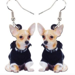 Chihuahua in Black Jacket Acrylic Earrings